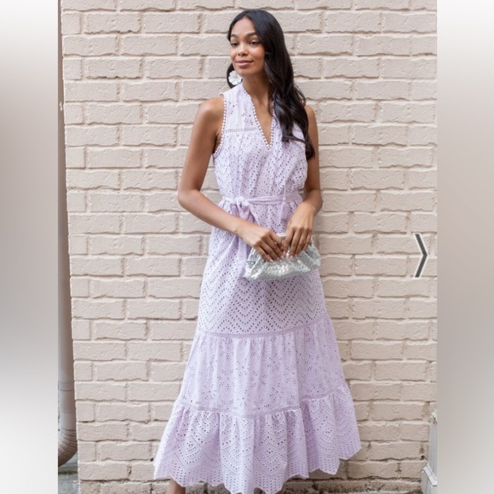 Allison Estell Lavender Eyelet Midi Dress